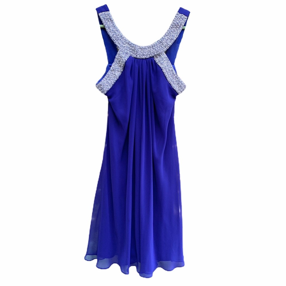 JS Boutique Cobalt Blue Flowy Chiffon Sequins Pearls Prom Cocktail Dress Size 6